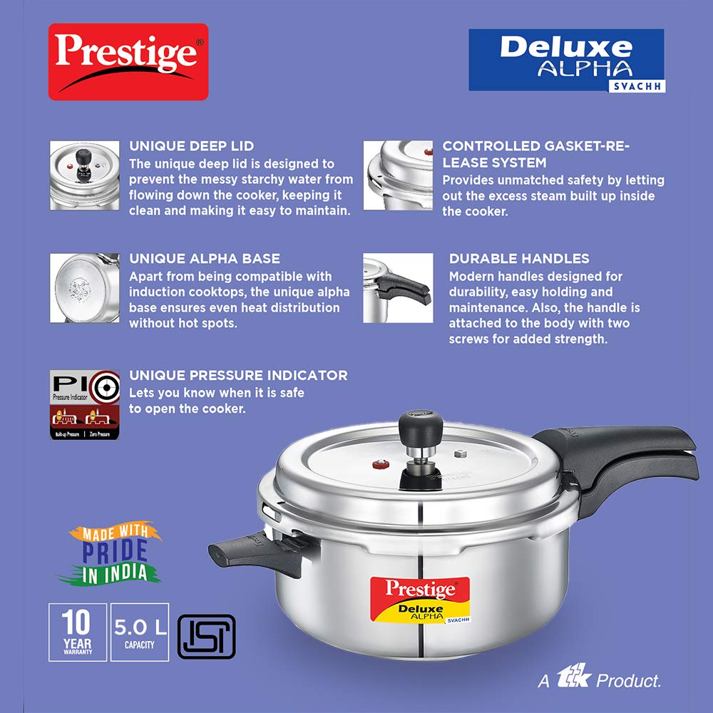 Prestige Deluxe Alpha Svachh Stainless Steel Pan Pressure Cooker