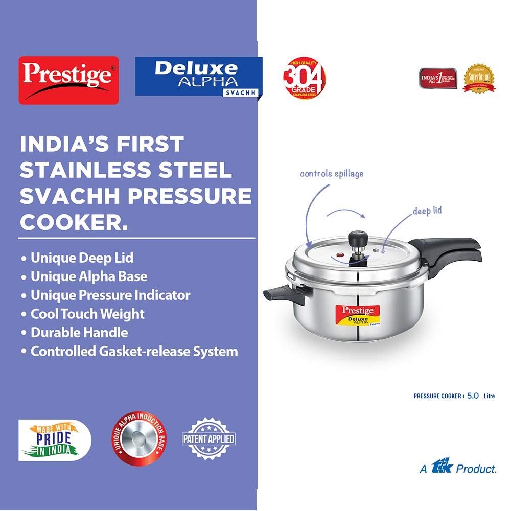 Prestige Deluxe Alpha Svachh Stainless Steel Pan Pressure Cooker