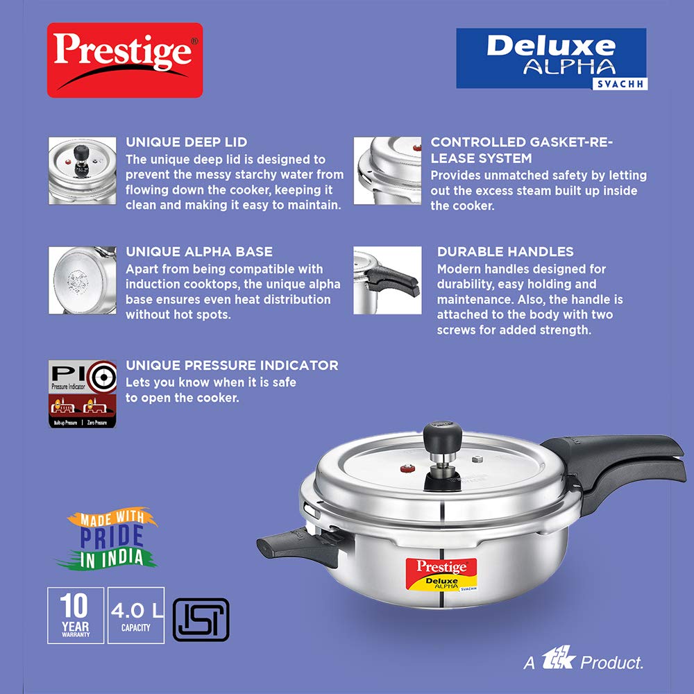 Prestige Deluxe Alpha Svachh Stainless Steel Pan Pressure Cooker