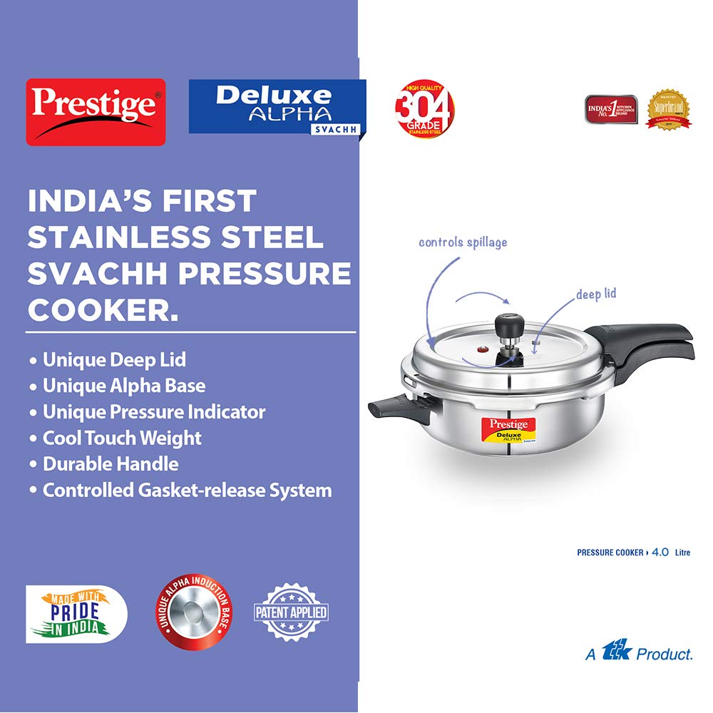 Prestige Deluxe Alpha Svachh Stainless Steel Pan Pressure Cooker