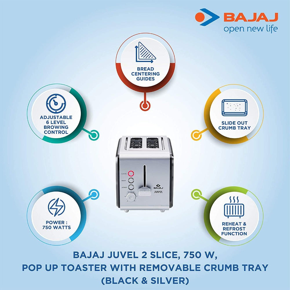 Bajaj Juvel 750 Watts Pop- Up Toaster - 2 Slice - 270101 - 4