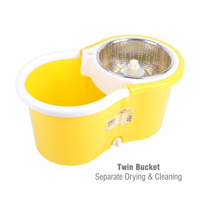 Classy Touch 360 Spin Mop Bucket Set, Adjustable Mop Pole Push & Pull Rotation Automatic Water Wash Mop for Home Kitchen Floor Cleaning - Yellow