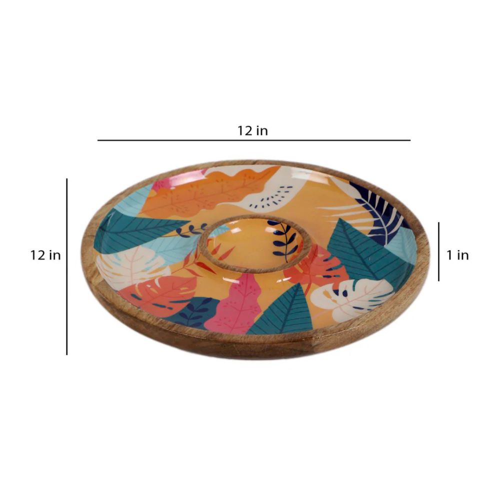 Softel Wooden Round Chip & Dip Platter - 5