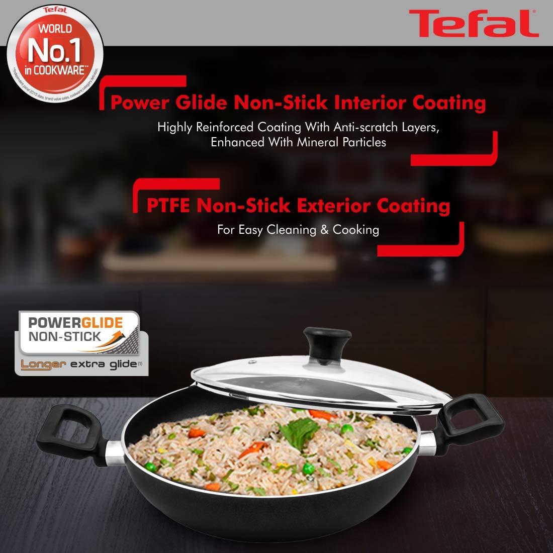 Tefal Delicia Non-Stick Kadhai with Lid, 24cm