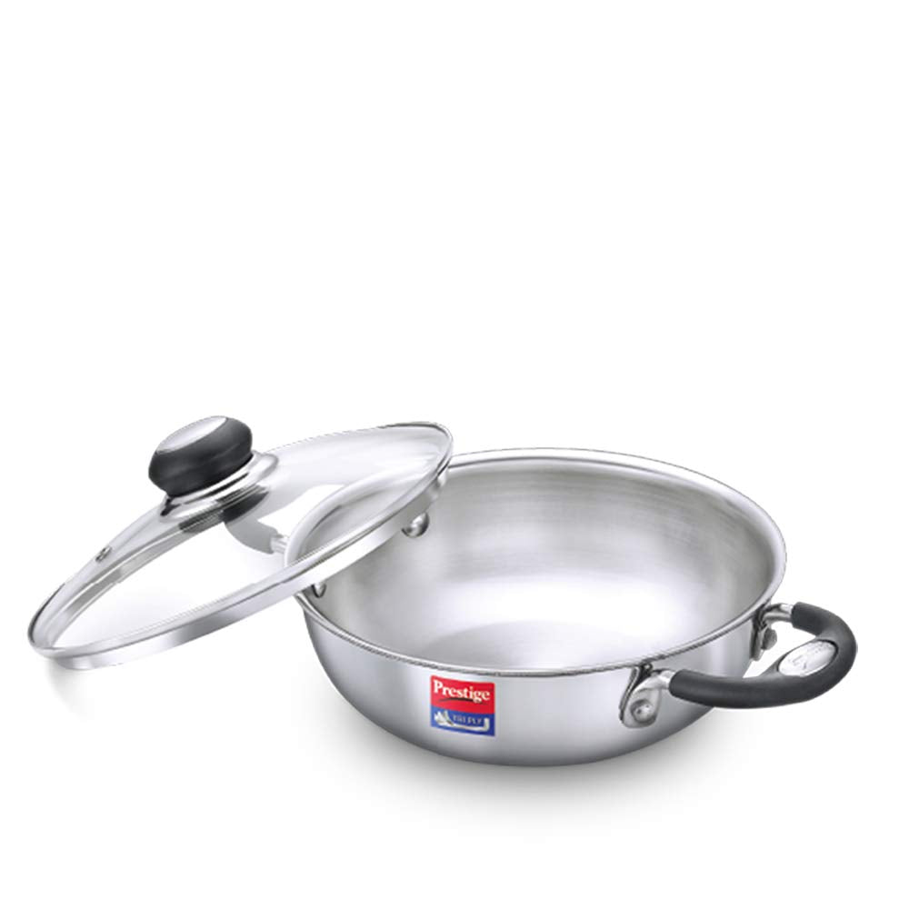 Prestige Stainless Steel Tri Ply Splendor Kadai with Glass Lid | Silver