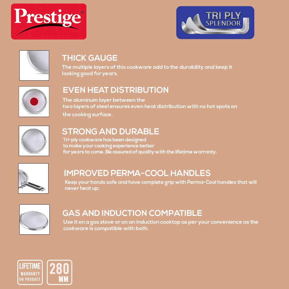 प्रेस्टीज स्टेनलेस स्टील ट्राय प्लाय स्प्लेंडर तवा