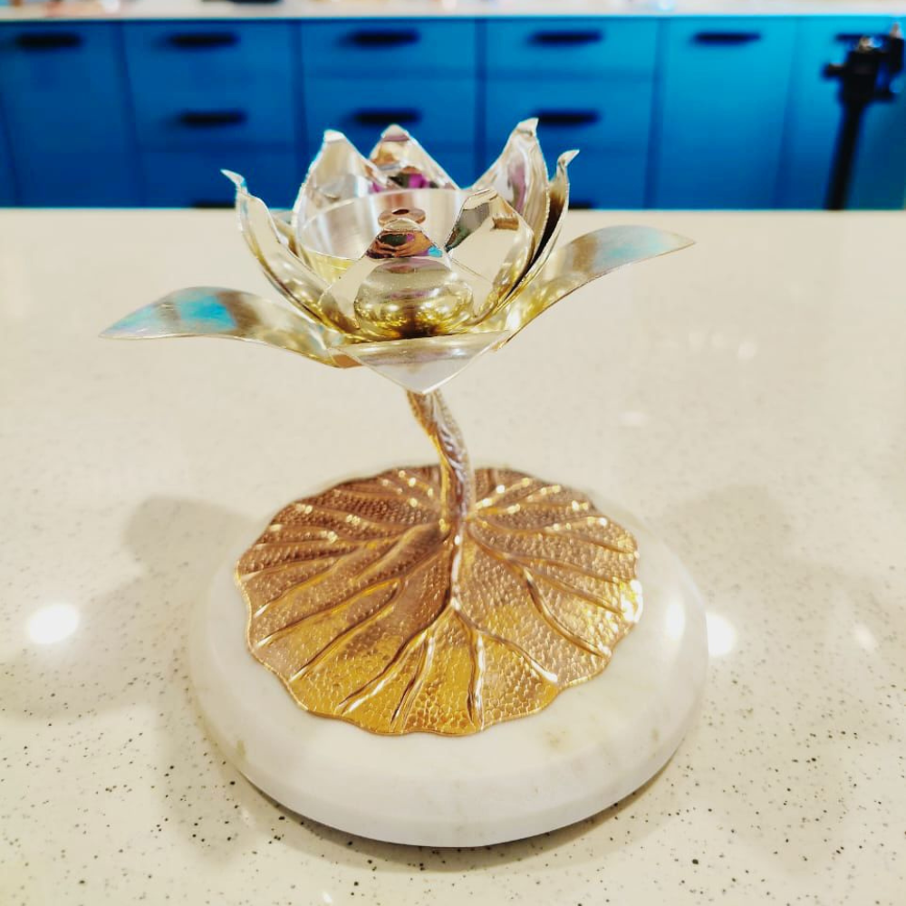 LaCoppera Copper Lotus Diya | with Red Velvet Box with www.rasoishop.com