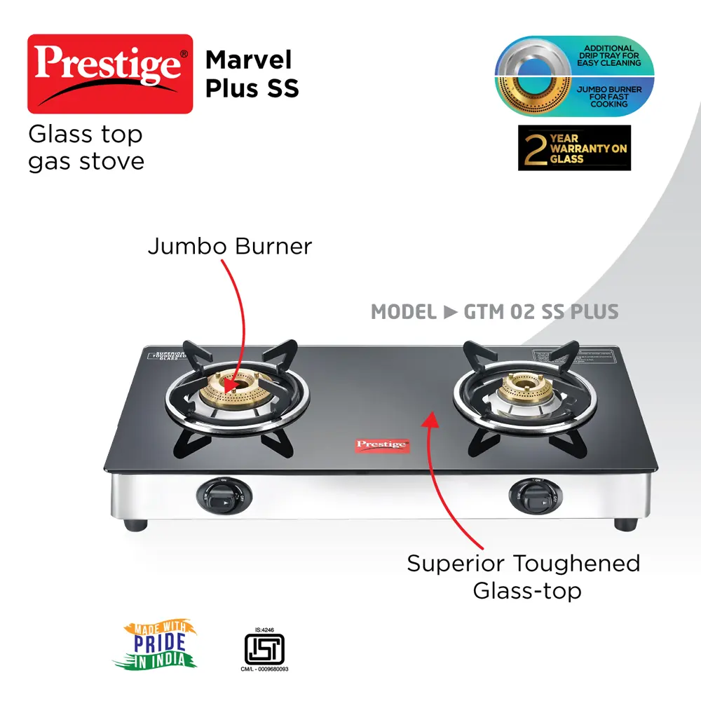 Prestige Marvel Plus Glass Top Gas Table- GTM 02 SS - 3