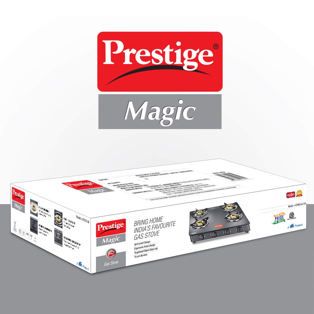 Prestige Magic GTMC 04 SQ Glass Top Gas stove, Black, 4 Burners