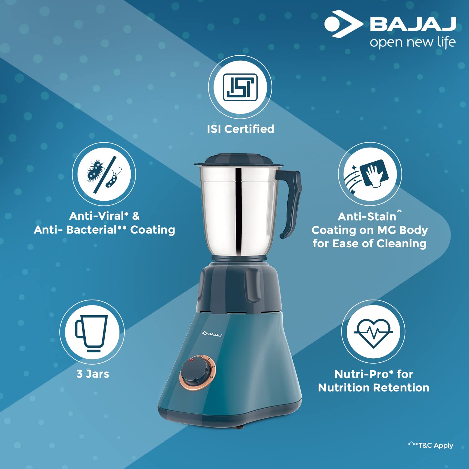 Bajaj Splendora 550 Watt Mixer Grinder with 3 Jars - 410541 - 5