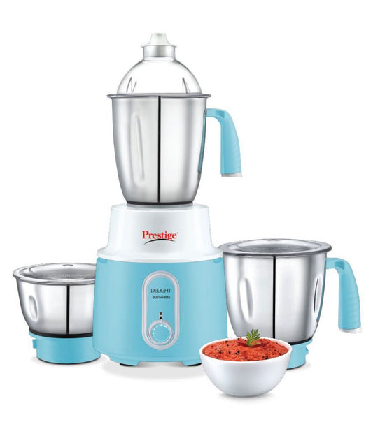 Prestige Delight 600 Watt Mixer Grinder with 3 Stainless Steel Jars,White & Sky Blue