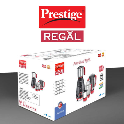 प्रेस्टीज रीगल मिक्सर ग्राइंडर, 750W, 3 स्टेनलेस स्टील जार + 1 जूसर जार 