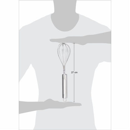 Kitchen Whisk Egg Frother, Milk Beater Utensil for Blending Whisking Beating Stirring (27 cm Silver)