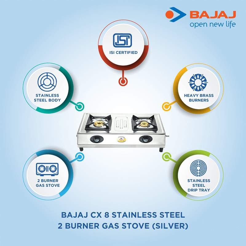 Bajaj CX8 2 Burner Stainless Steel Gas Stove - 4