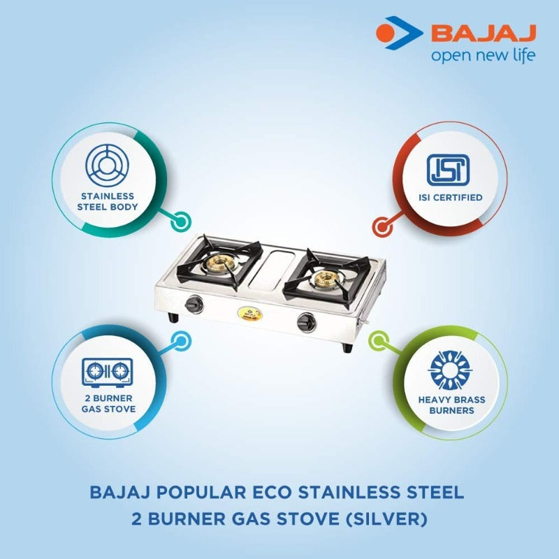 Bajaj Popular Eco 2 Burner Stainless Steel Gas Stove - 5