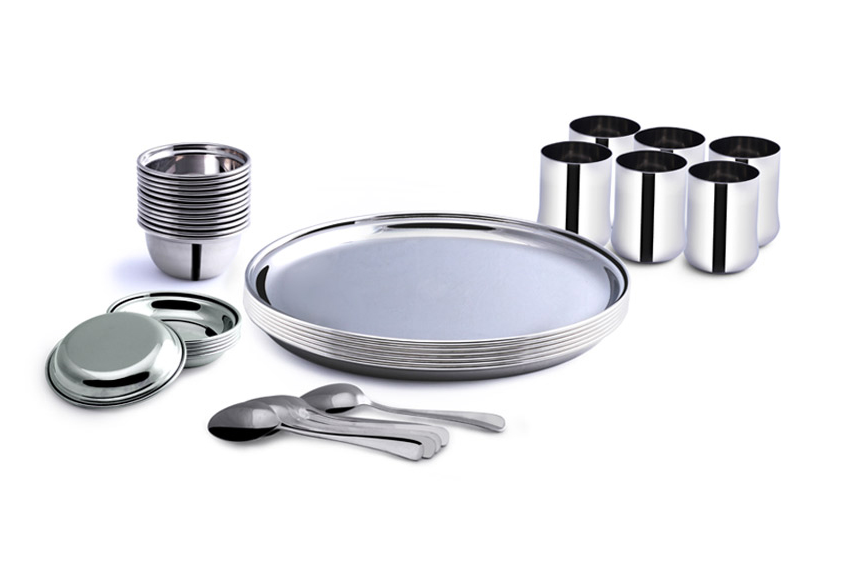 Mirror Pack Of 36 Stainless Steel Royale 36 Pcs Dinner Set (Design Theme: Royale) (Plate Size:13") Dinner Set