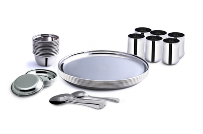 Mirror Pack Of 36 Stainless Steel Royale 36 Pcs Dinner Set (Design Theme: Royale) (Plate Size:13") Dinner Set