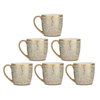 Clay Craft Ceramic Alton Ebony Golden Printed 180 ML Coffee & Tea Mugs - 2