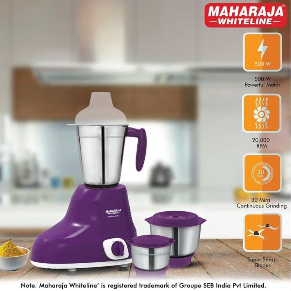 Maharaja Whiteline Stellar Plus 500 Watts Mixer Grinder with 3 Jars - 2