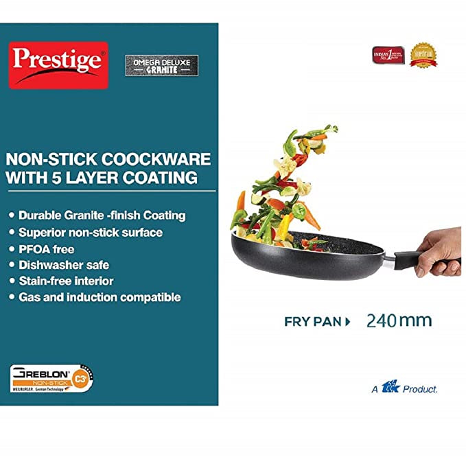 Prestige Omega Deluxe Granite Fry Pan, 1.1 L, 1.7 L and 3 L, Black only on www.rasoishop.comPrestige Omega Deluxe Granite Fry Pan, 1.1L | 1.7L | 3L | Black only on www.rasoishop.com