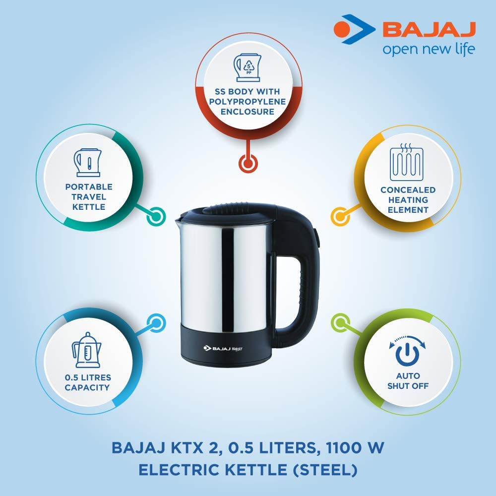 Bajaj Majesty KTX 2 1100 Watt 0.5 Litre Travel Kettle - 670005 - 5