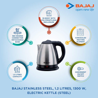 Bajaj 1.2 Litres Stainless Steel Electric Kettle - 670102 - 6