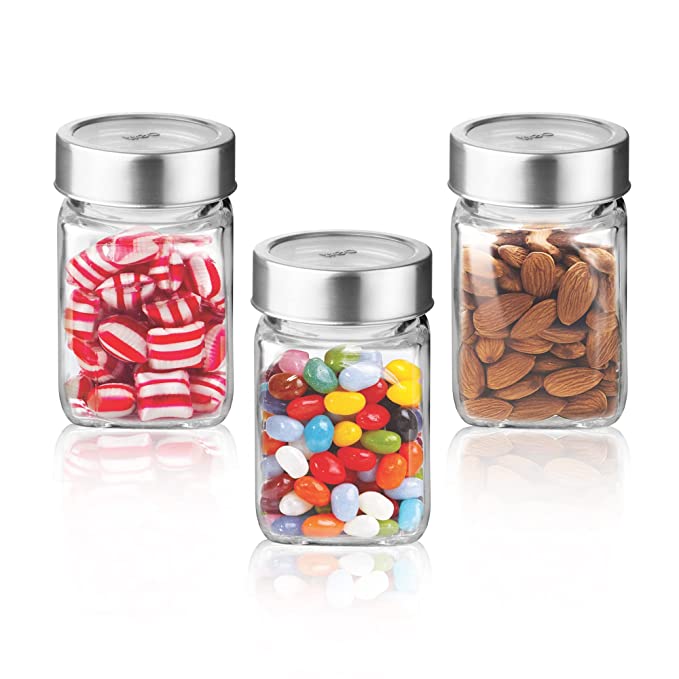 Treo Woody Cube 310 ML Storage Glass Jar  | Set of 3 and 6 Pcs from www.rasoishop.com