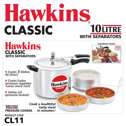 Hawkins Classic Aluminum Pressure Cooker with Separators 6.5 L - 6