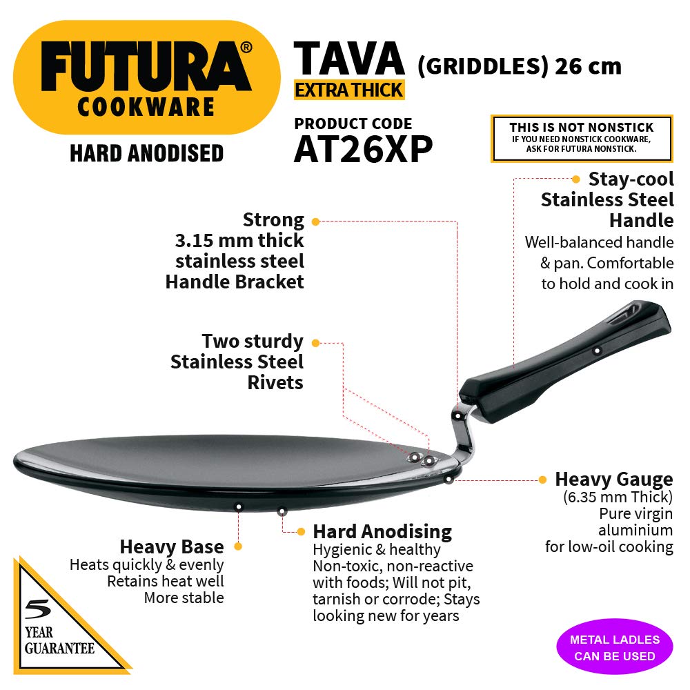 Hawkins Futura Hard Anodised 26 cm Tava With Plastic Handle - 2