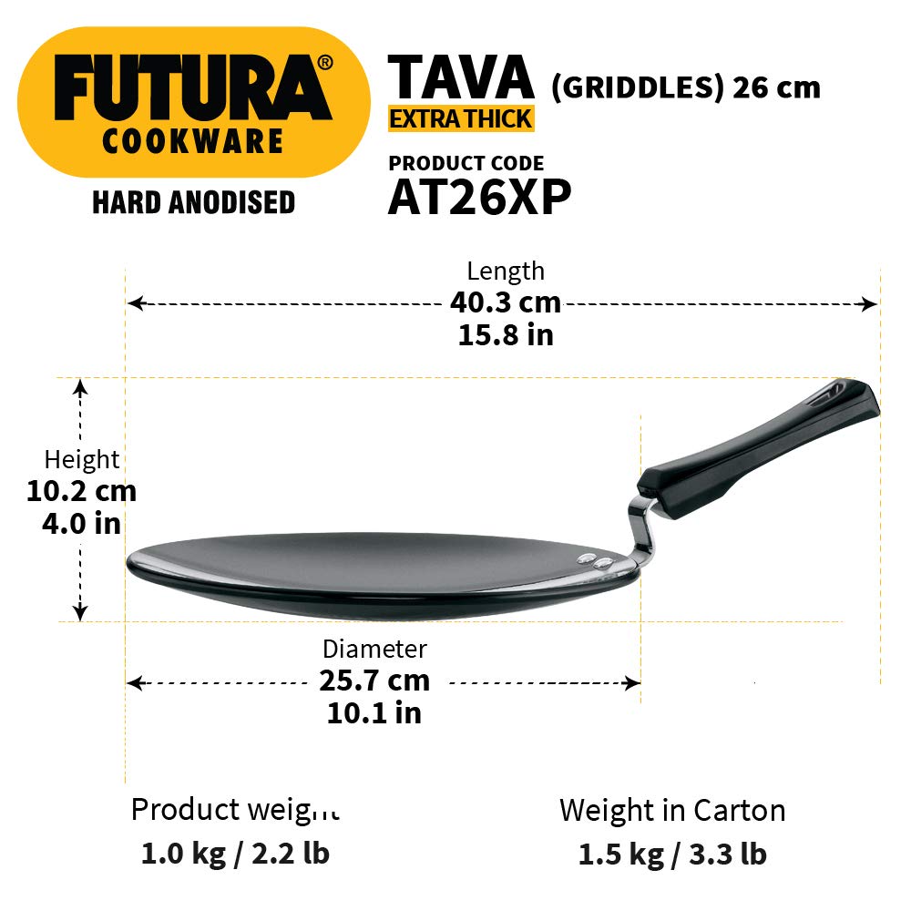 Hawkins Futura Hard Anodised 26 cm Tava With Plastic Handle - 3