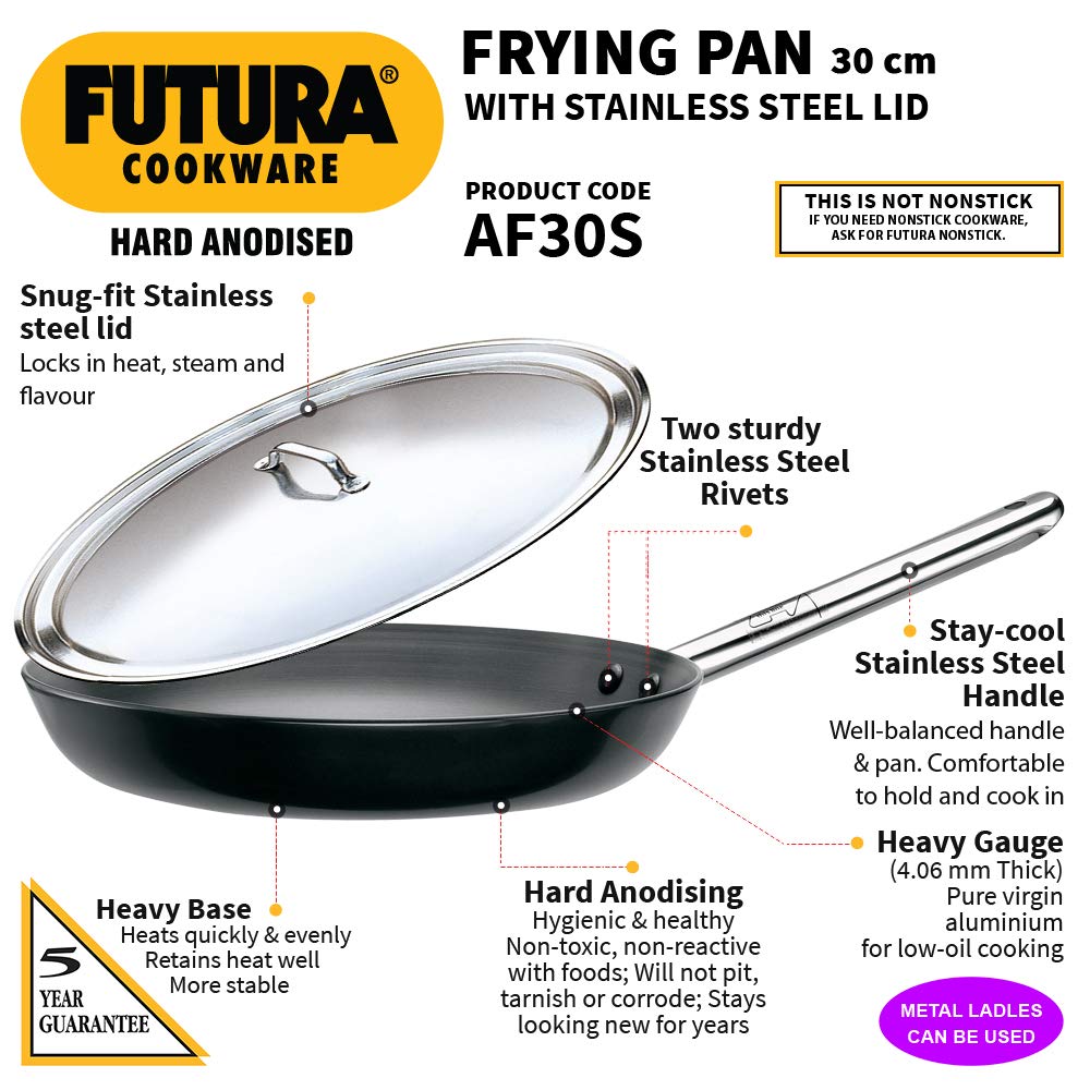 Hawkins Futura Hard Anodised 30 cm Frying Pan with Stainless Steel Lid - 2