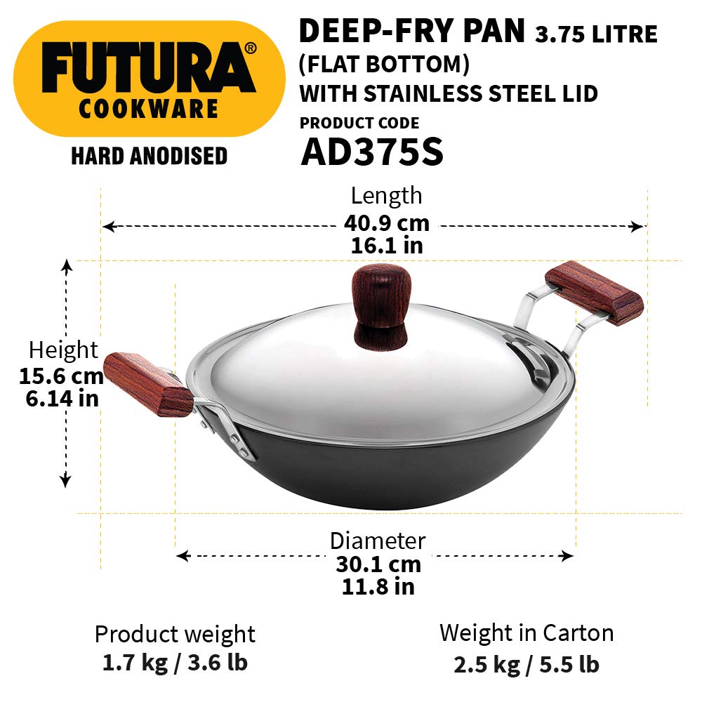 Hawkins Futura Hard Anodised Kadhai with Stainless Steel Lid / Without Lid