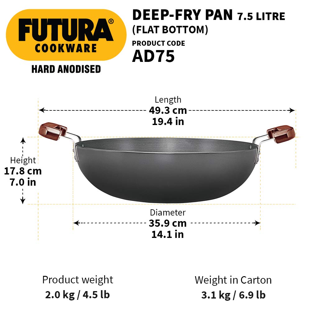 Hawkins Futura Hard Anodised Kadhai with Stainless Steel Lid / Without Lid