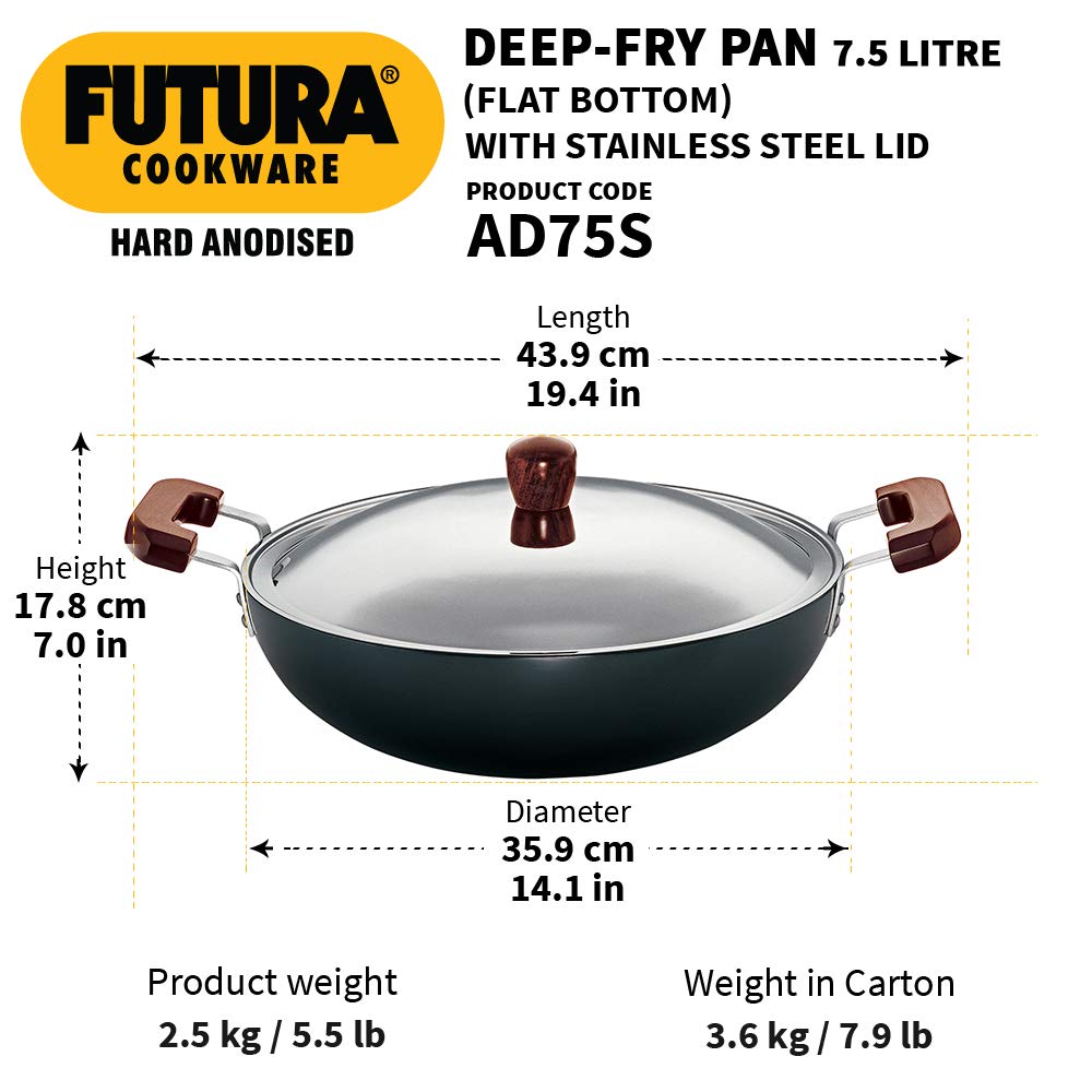 Hawkins Futura Hard Anodised Kadhai with Stainless Steel Lid / Without Lid