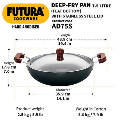 Hawkins Futura Hard Anodised Kadhai with Stainless Steel Lid / Without Lid