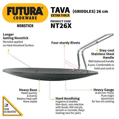 Hawkins Futura Nonstick Tava, Diameter 26 cm, Thickness 4.88 mm, Black - HAWQ50