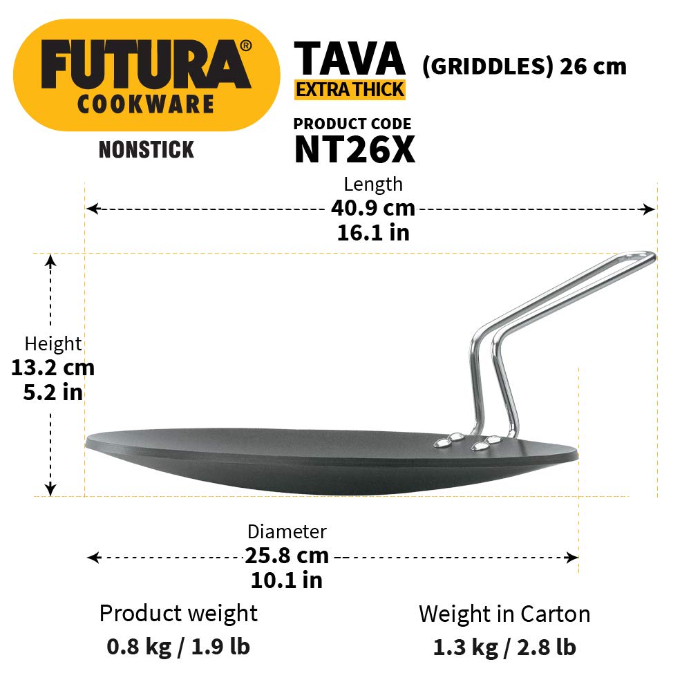 Hawkins Futura Nonstick Tava, Diameter 26 cm, Thickness 4.88 mm, Black - HAWQ50