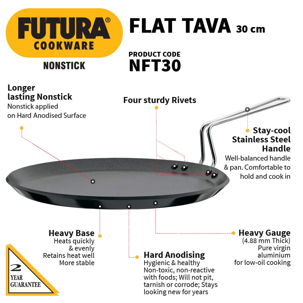 Hawkins Futura Hard Anodised 30 cm Non-Stick Flat Tawa - 9