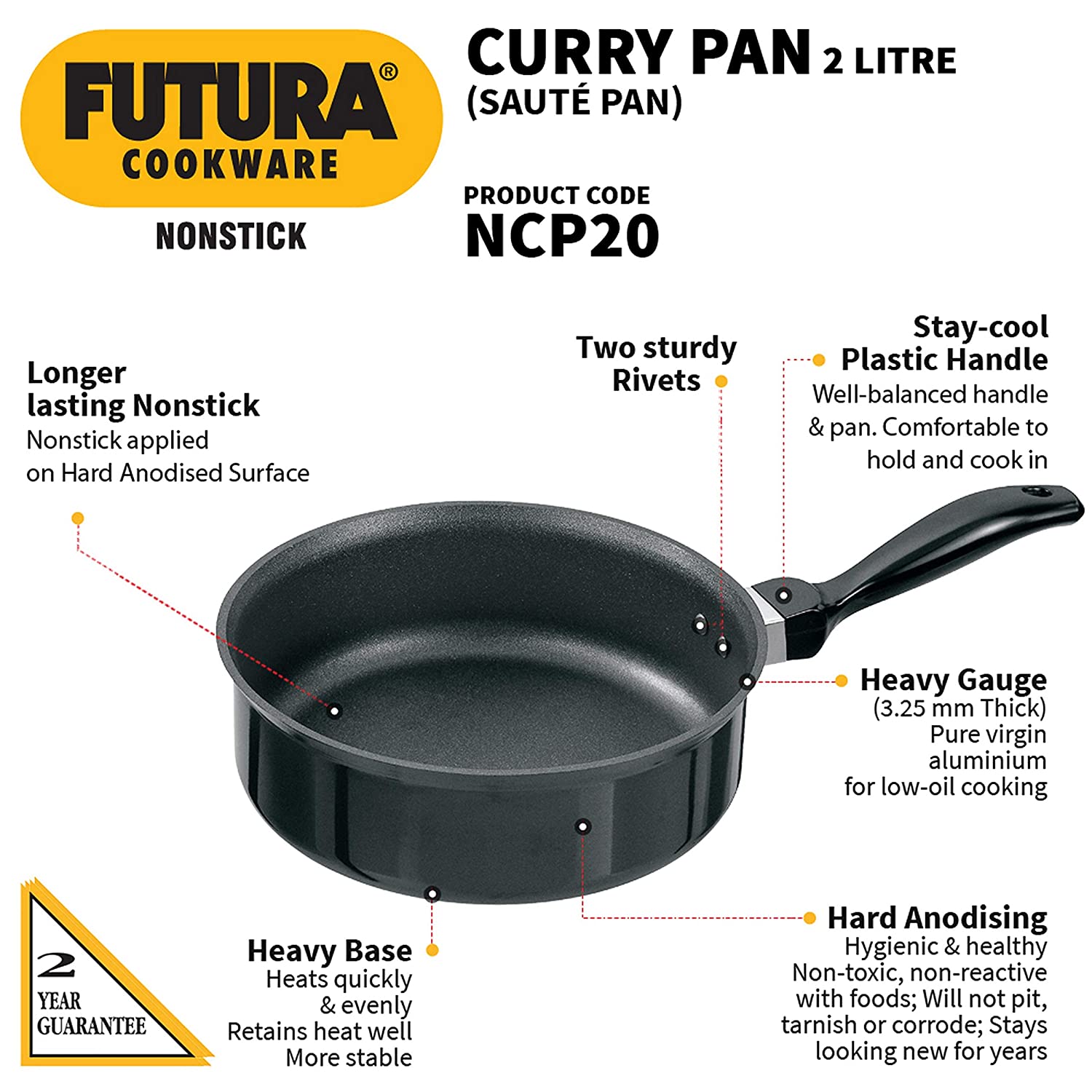 Hawkins Futura Non-Stick Saute Curry Pan with Lid / Without Lid