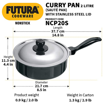 Hawkins Futura Non-Stick Sauté Curry Pan with Lid, 2 litres