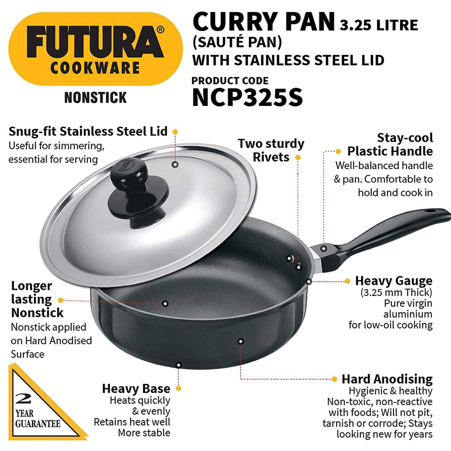 Hawkins Futura Non-Stick Saute Curry Pan with Lid / Without Lid