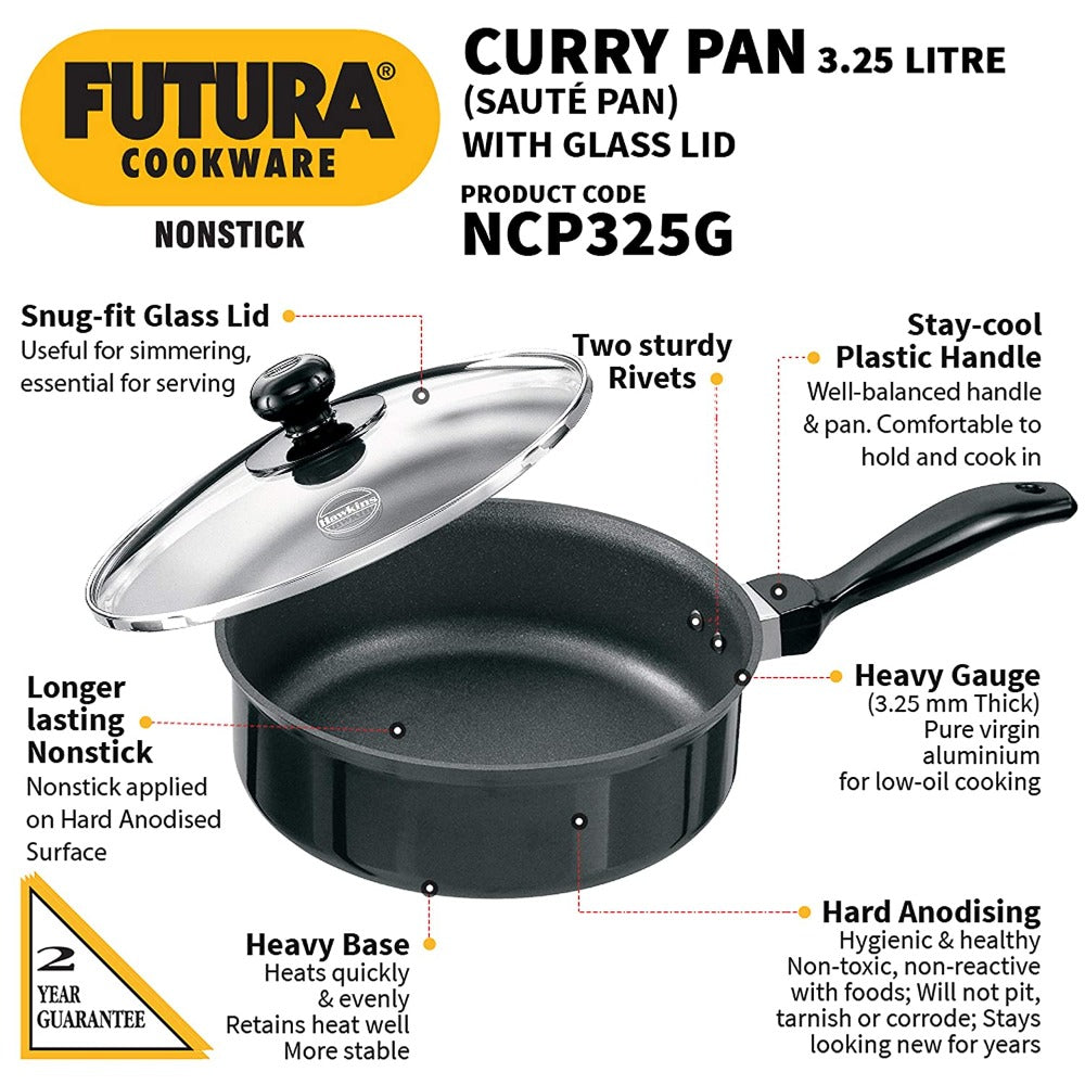 Hawkins Futura Non-Stick Saute Curry Pan with Glass Lid - 4
