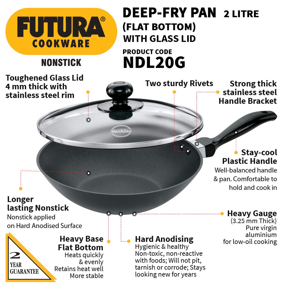 Hawkins Futura Nonstick 2 Litre Stir-Fry Pan with Glass Lid - 2