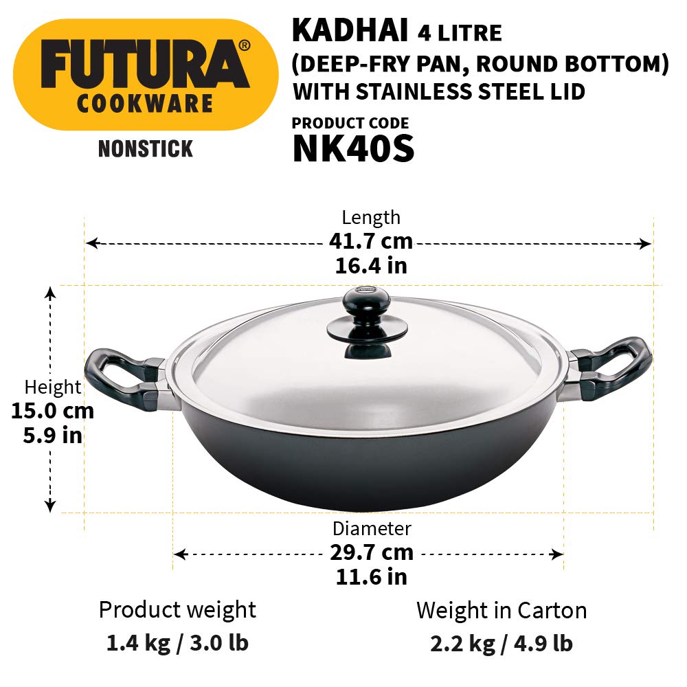 Hawkins Futura Non-Stick 4 Litre Kadhai (Deep-Fry Pan) with Steel Lid  - 3