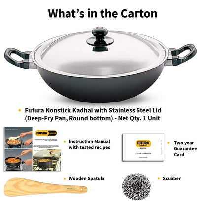 Hawkins Futura Non-Stick 4 Litre Kadhai (Deep-Fry Pan) with Steel Lid  - 5