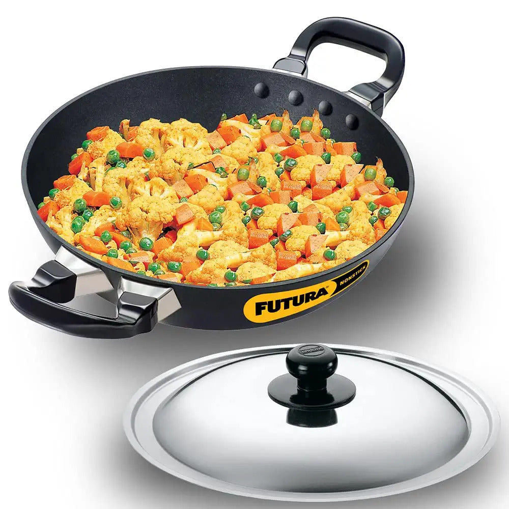 Hawkins Futura Nonstick Round Bottom Kadhai with Stainless Steel Lid  1.5 L - 1