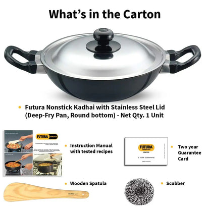 Hawkins Futura Nonstick Round Bottom Kadhai with Stainless Steel Lid 1.5 L - 5