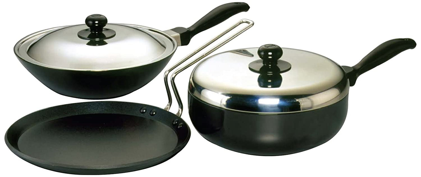 Hawkins Futura Nonstick Cookware Set 3, QS4 (Contains 3 Products and 2 SS Lids)