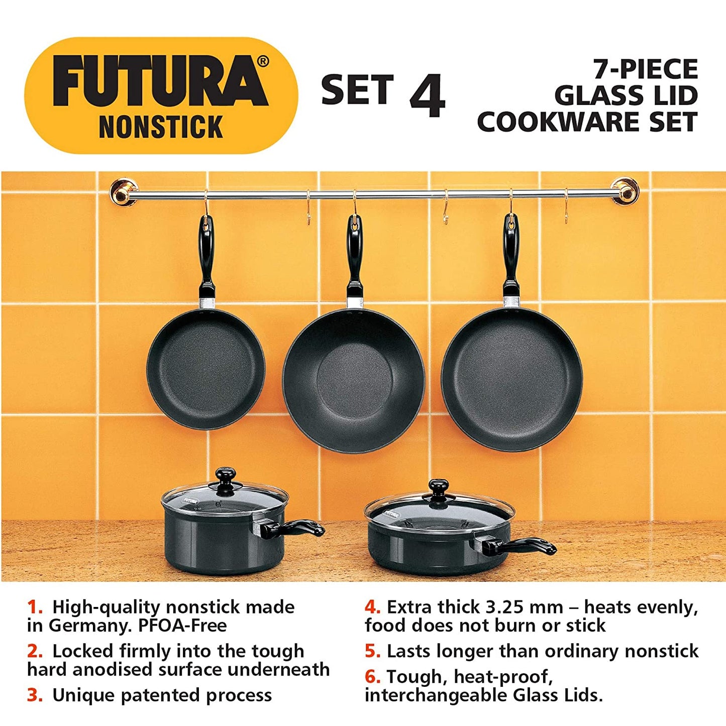 Hawkins Futura Non-Stick Cookware, 5-Pieces, Black