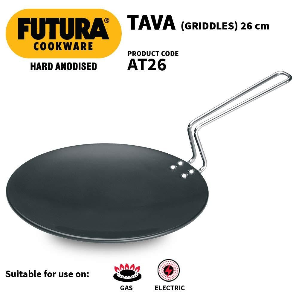 Hawkins Futura 26 cm Hard Anodised Roti Tava | Induction Compatible | Black